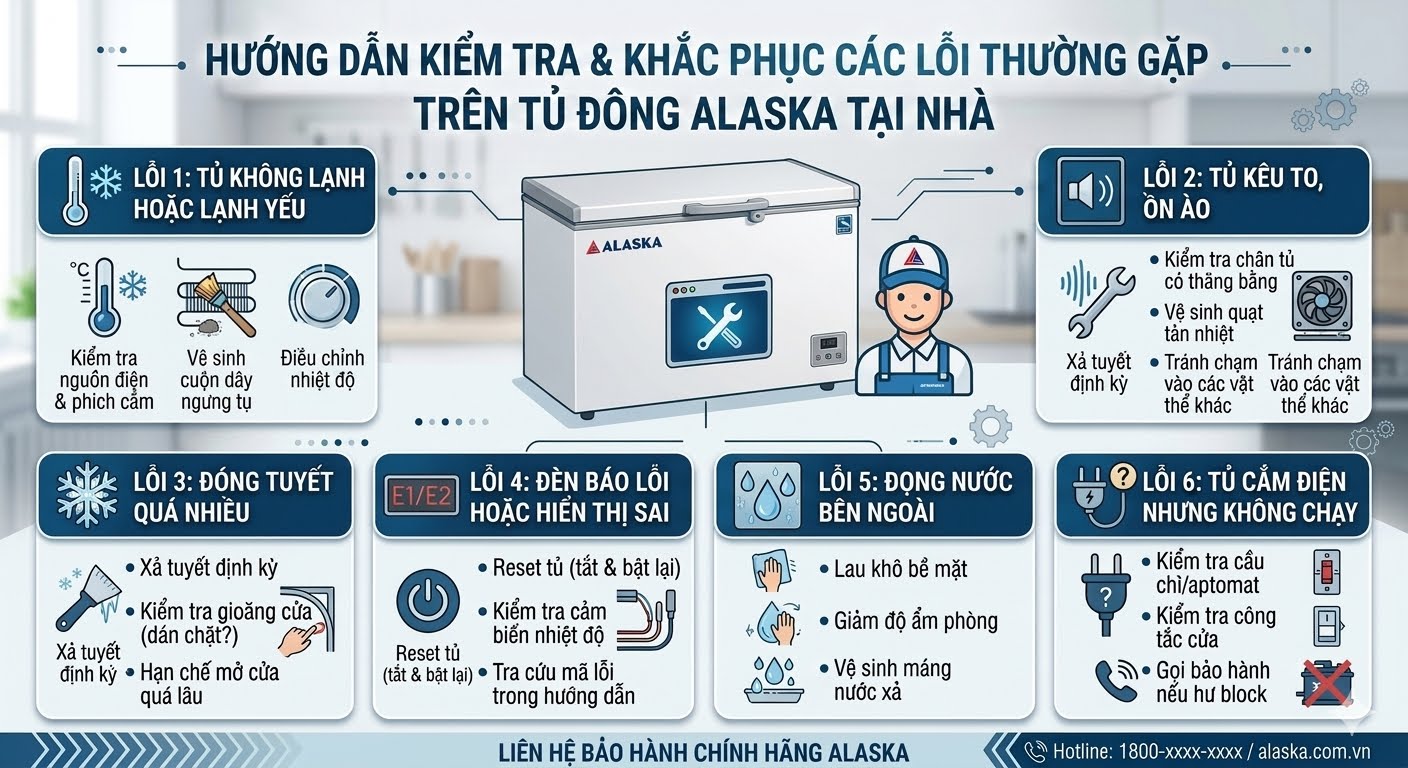Hướng dẫn kiểm tra lỗi tủ đông Alaska tại nhà