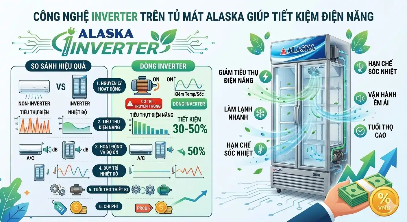 Công nghệ Inverter trên tủ mát Alaska giúp tiết kiệm điện năng