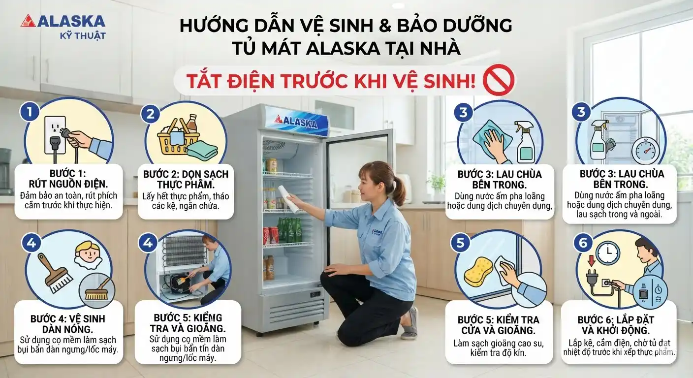 Hướng dẫn vệ sinh và bảo dưỡng tủ mát Alaska tại nhà