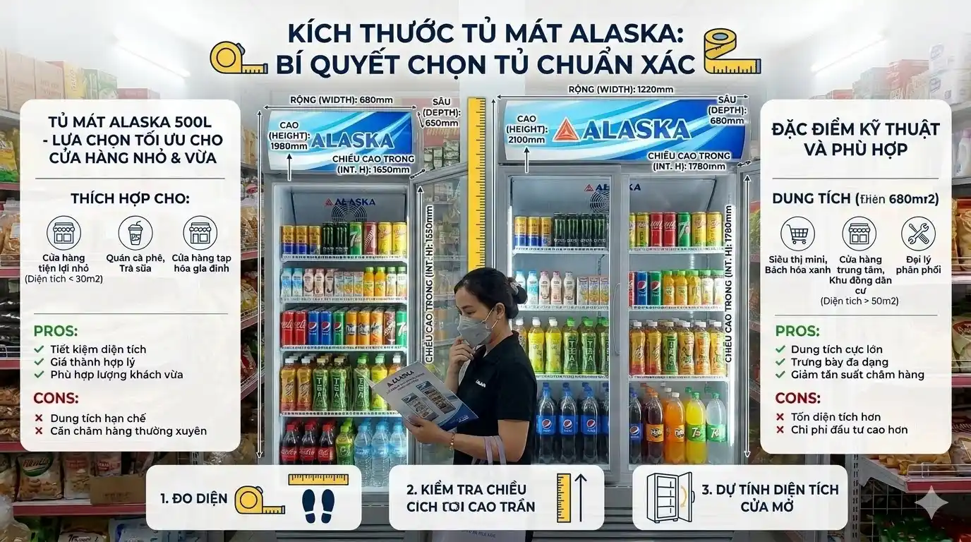 kích thước tủ mát alaska bí quyết chọn tủ chuẩn xác cho cửa hàng minimart