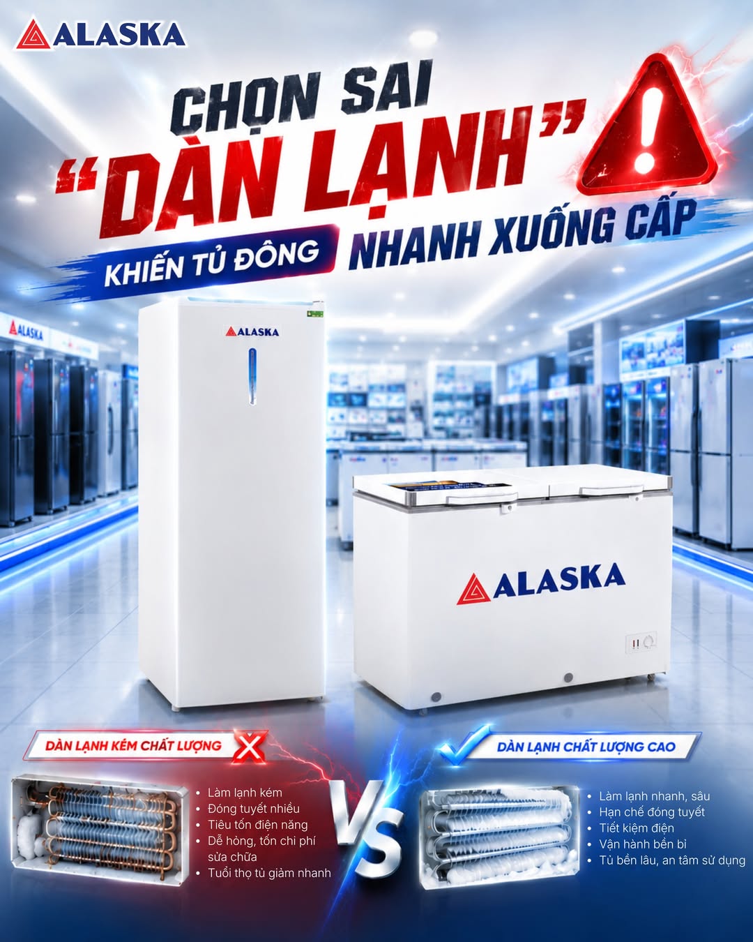 So sánh dàn lạnh kém chất lượng và dàn lạnh cao cấp Alaska