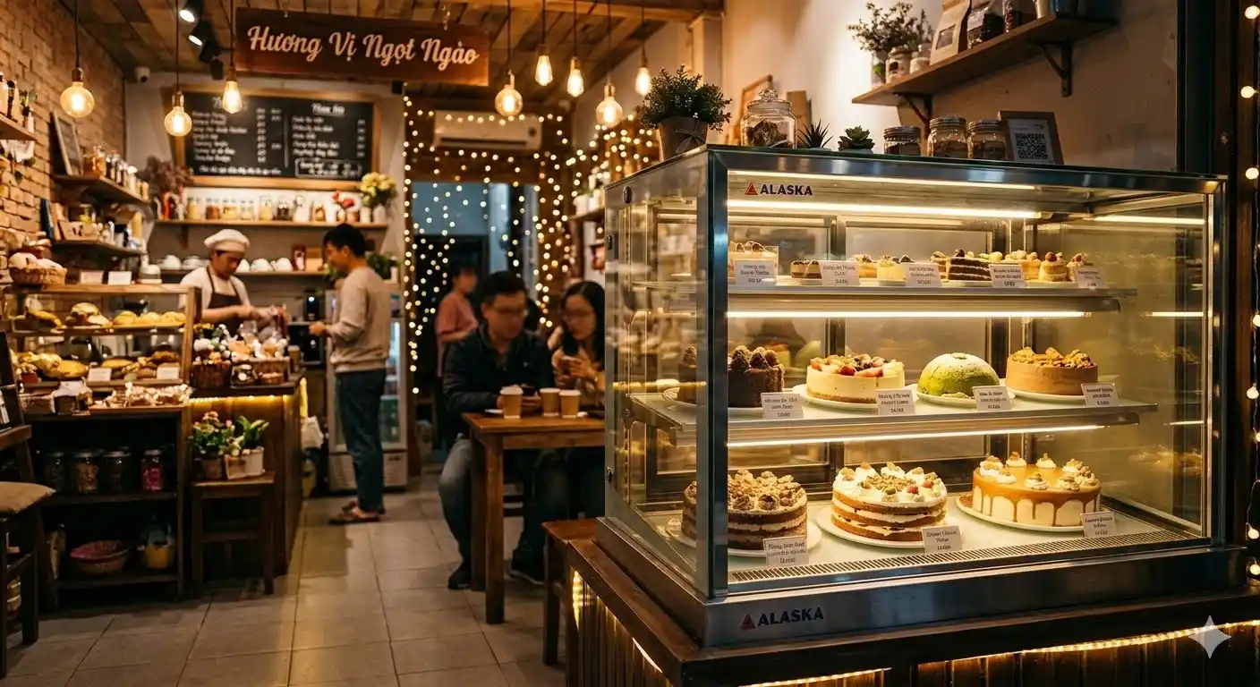 Tủ bánh kem kính vuông Alaska hiện đại