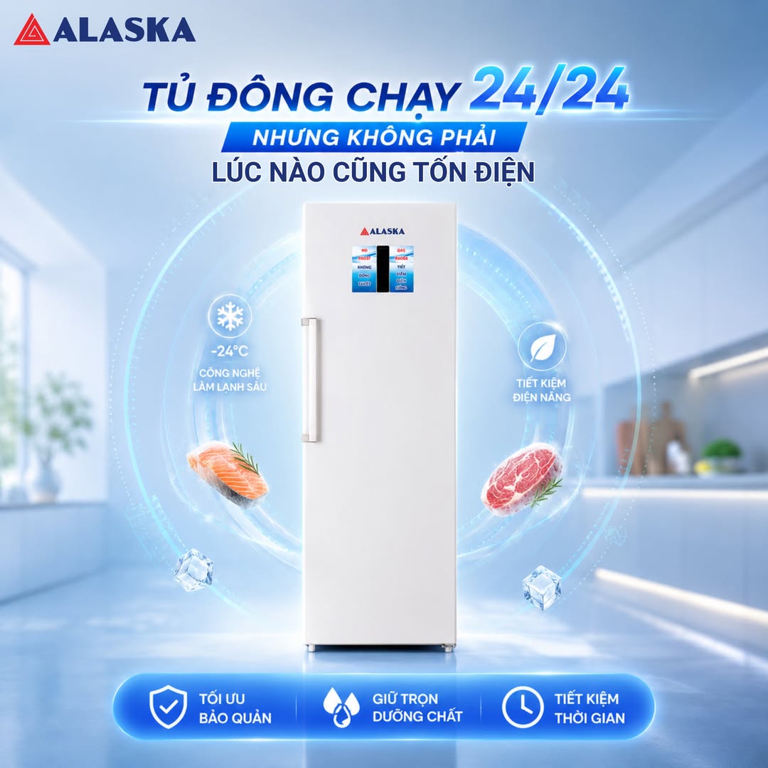 Tủ đông Alaska chạy 24/24 tiết kiệm điện năng nhờ công nghệ Inverter