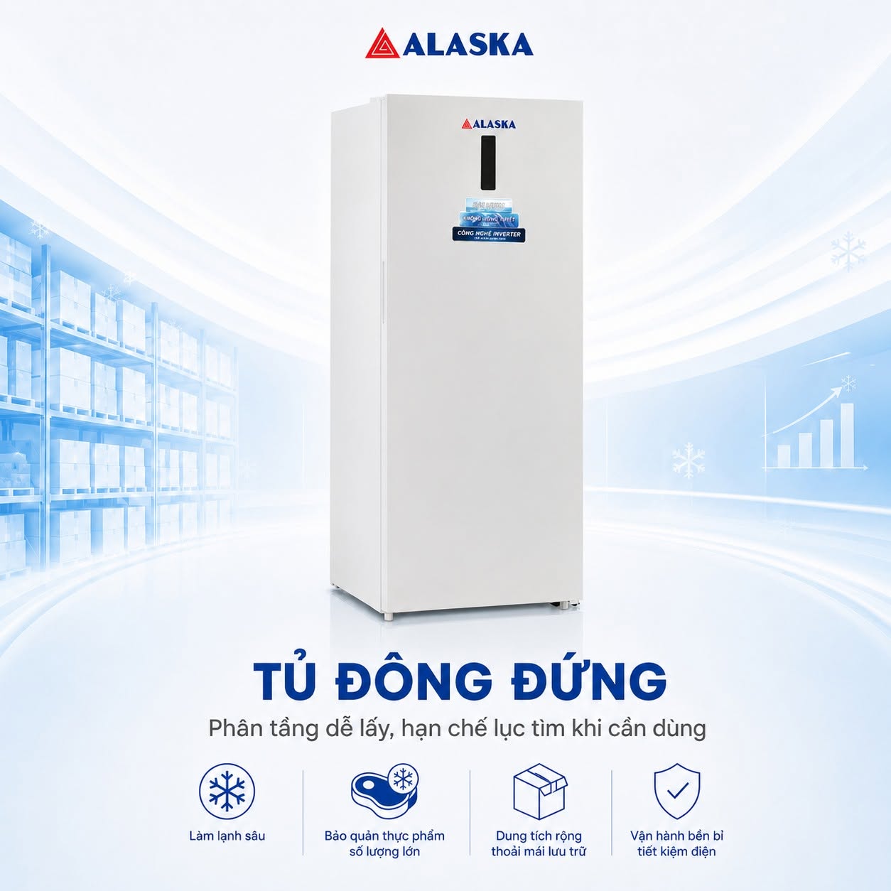 tủ đông đứng Alaska Model mới 2026