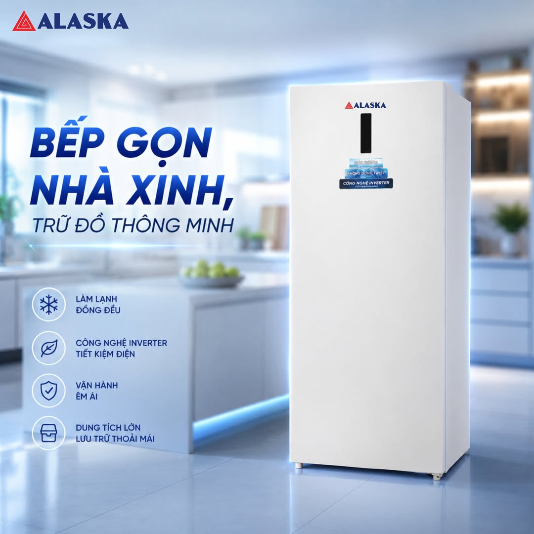 Tủ đông đứng Alaska trong không gian bếp gia đình