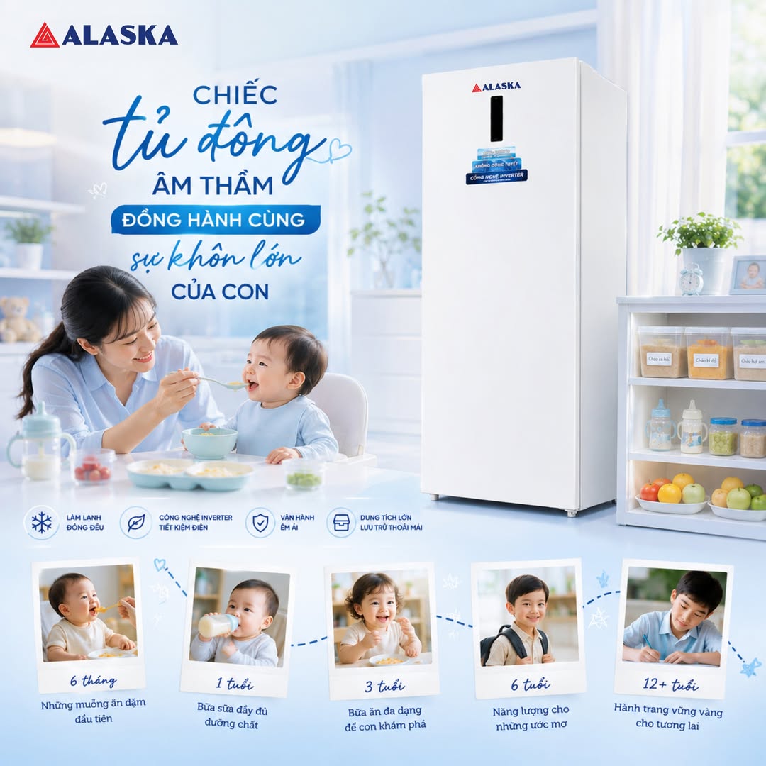 tủ đông đứng alaska đồng hành cùng con khôn lớn