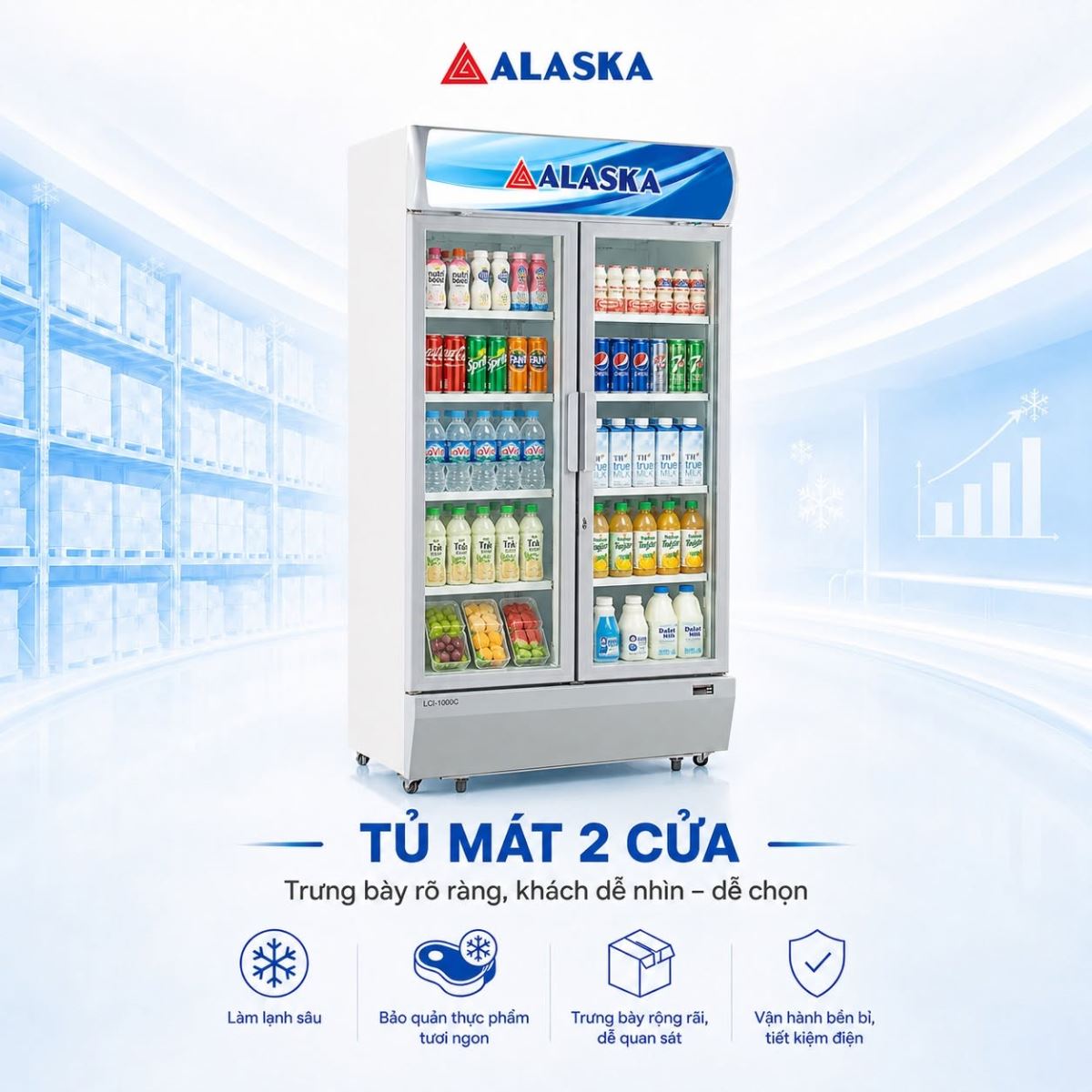 tủ mát 2 cánh alaska model mới nhất 2026