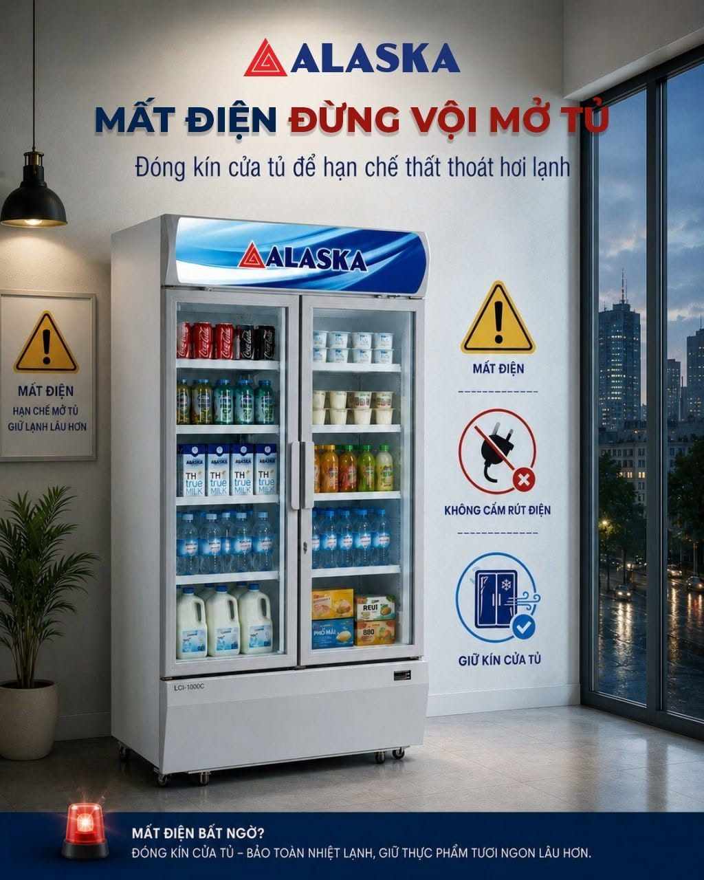 Mất điện đừng vội mở tủ mát Alaska đóng kín cửa để giữ lạnh lâu hơn