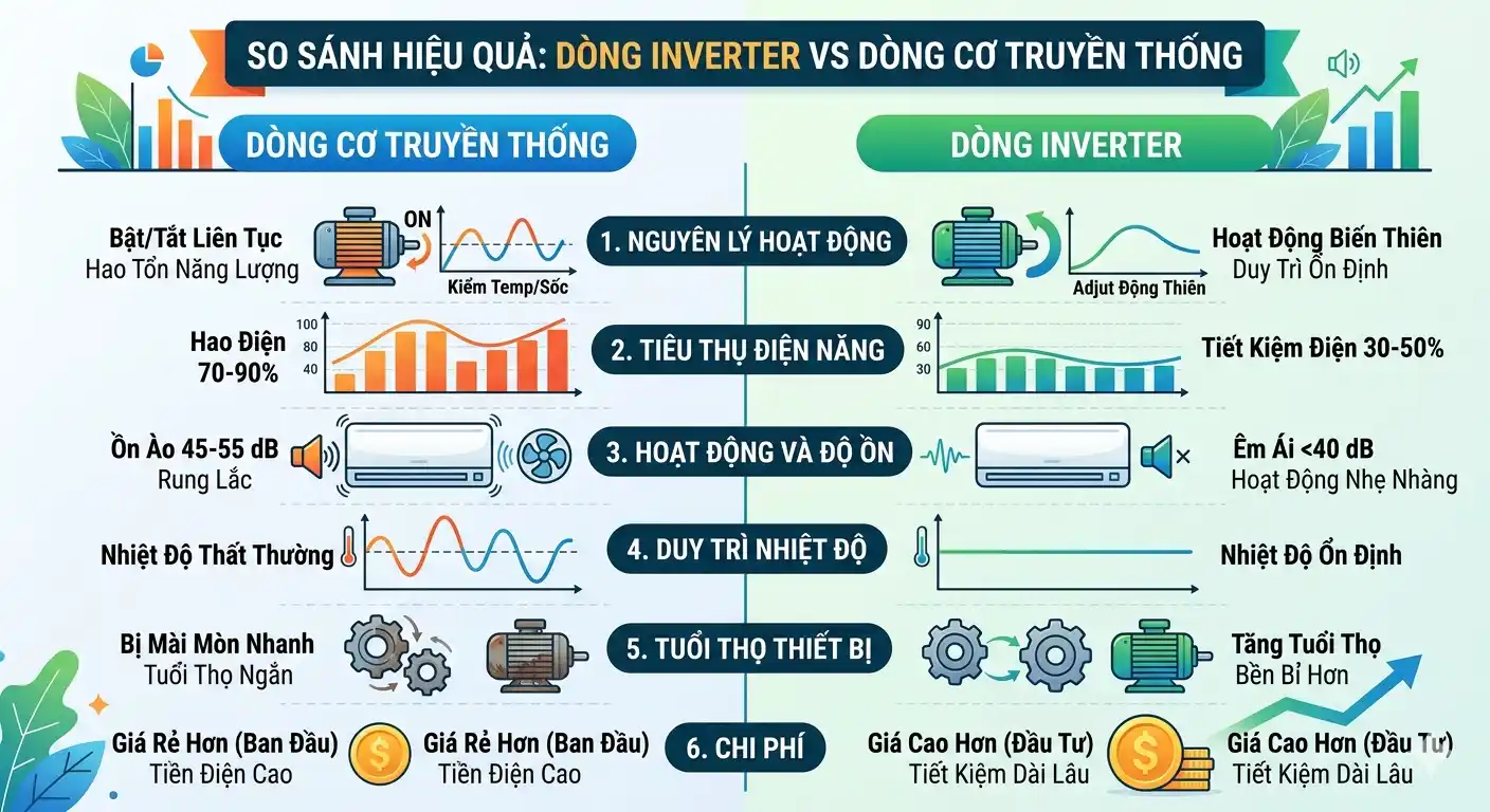 Bảng so sánh hiệu quả kinh tế tủ mát Alaska Inverter và tủ cơ