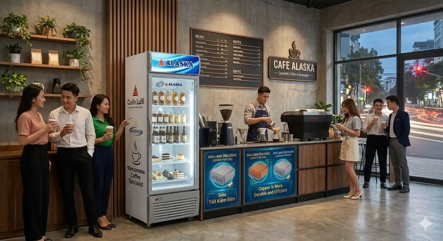 Tủ mát trưng bày quán cafe hiện đại