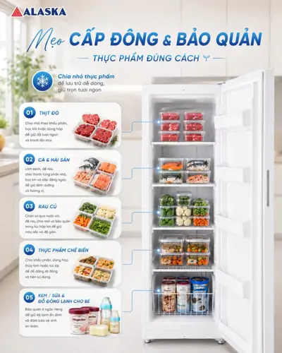Mẹo cấp đông thực phẩm đúng cách với tủ đông đứng Alaska