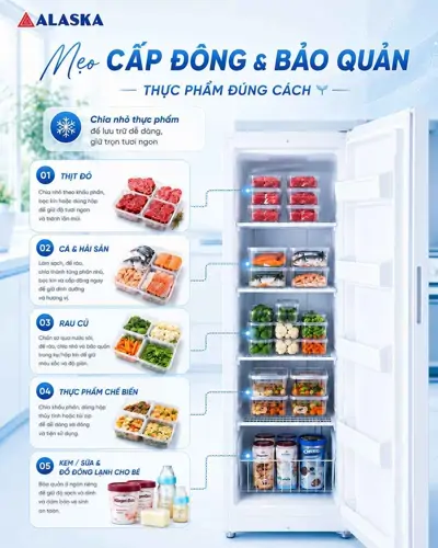 Mẹo cấp đông và bảo quản thực phẩm đúng cách với tủ đông đứng Alaska