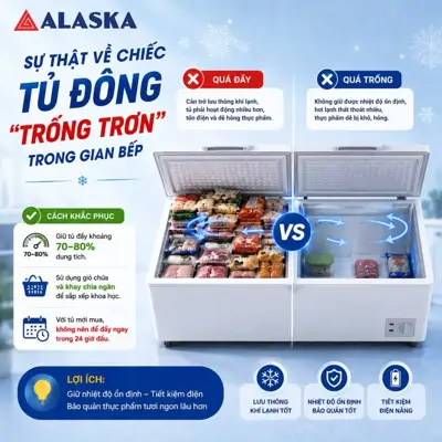 Sắp xếp tủ đông Alaska: Để "trống trơn" hay "nhồi nhét" mới tiết kiệm điện?