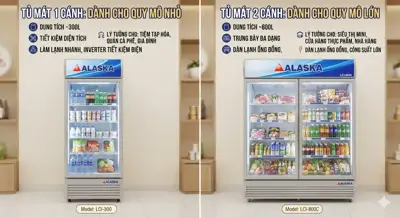 So sánh tủ mát Alaska 1 cánh và 2 cánh: Nên chọn loại nào?
