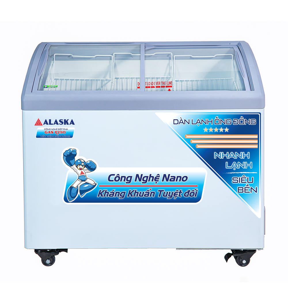 Tủ đông kính cong Alaska KC-210C tối ưu trưng bày thực phẩm sạch tại siêu thị