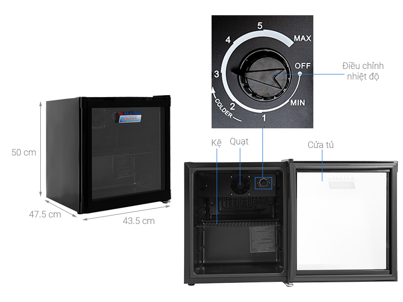 thông số kĩ thuật kích thước tủ mát Alaska LC 50B