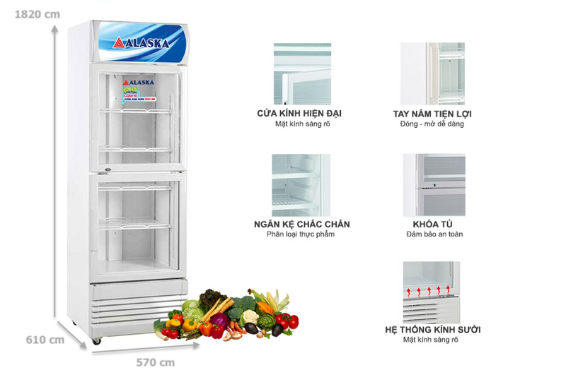 kích thước tủ mát alaska LC 643DB