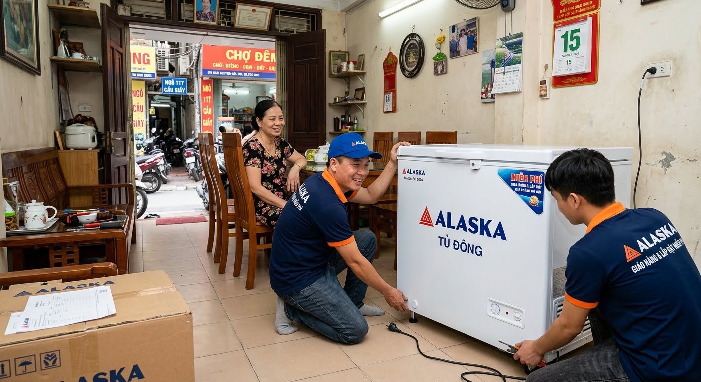 Giao hàng và lắp đặt tủ đông Alaska miễn phí tại nội thành Hà Nội