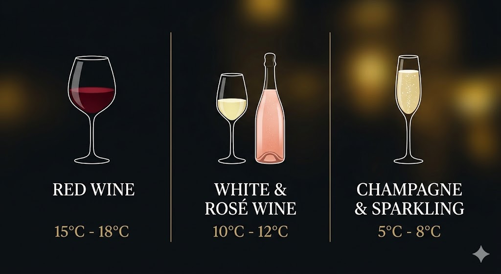 Bảng nhiệt độ bảo quản rượu vang đỏ, vang trắng chuẩn chuyên gia