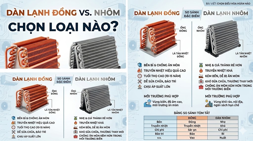So sánh dàn đồng và dàn nhôm tủ đông Alaska chính hãng