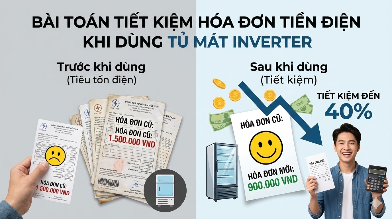 Bài toán tiết kiệm hóa đơn tiền điện khi dùng tủ mát Inverter