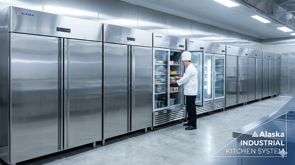 Hệ thống tủ đông mặt thép inox Alaska tại bếp ăn công nghiệp trường học